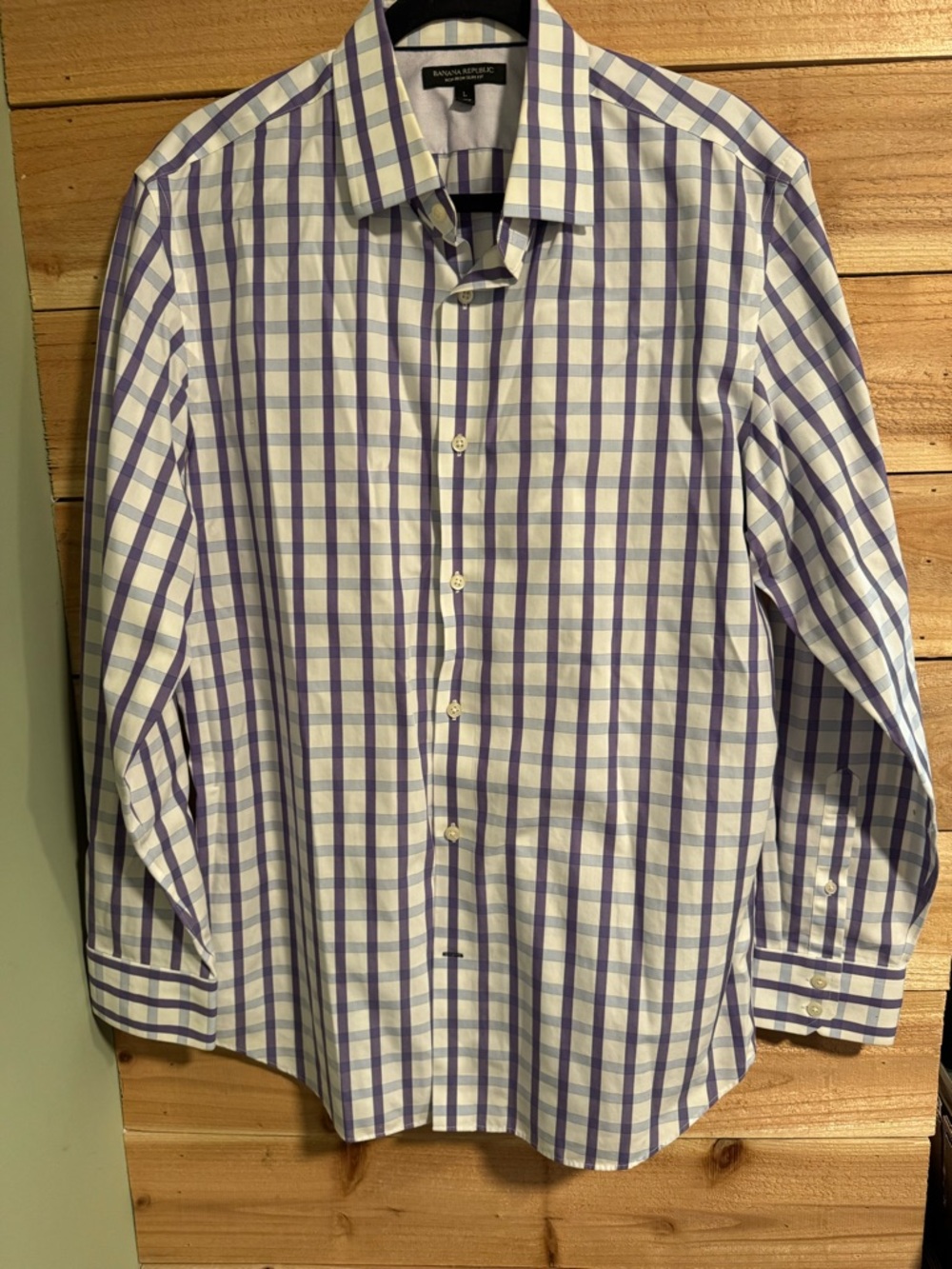 Banana Republic Purple Check Button Down Slim Fit Non Iron Shirt